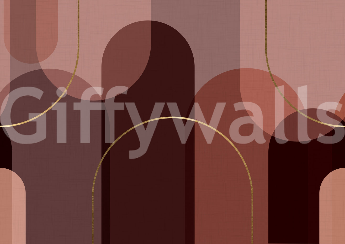 Modern arch wall mural featuring gold line accents and rich muted colours