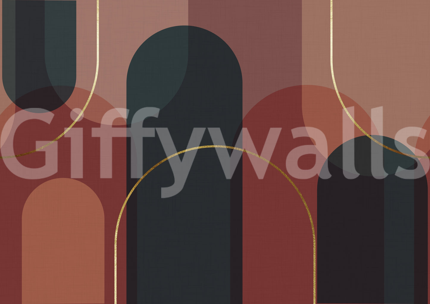 Gold line wall mural with layered arches and sunset-inspired colouring