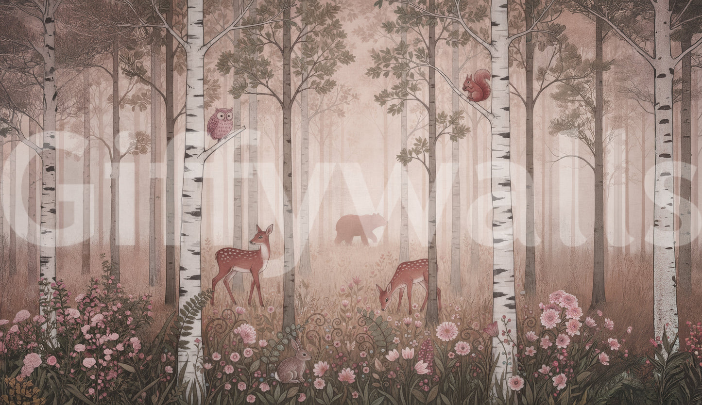 Animali della Foresta e Fiori Selvatici – Murale da Parete Alba