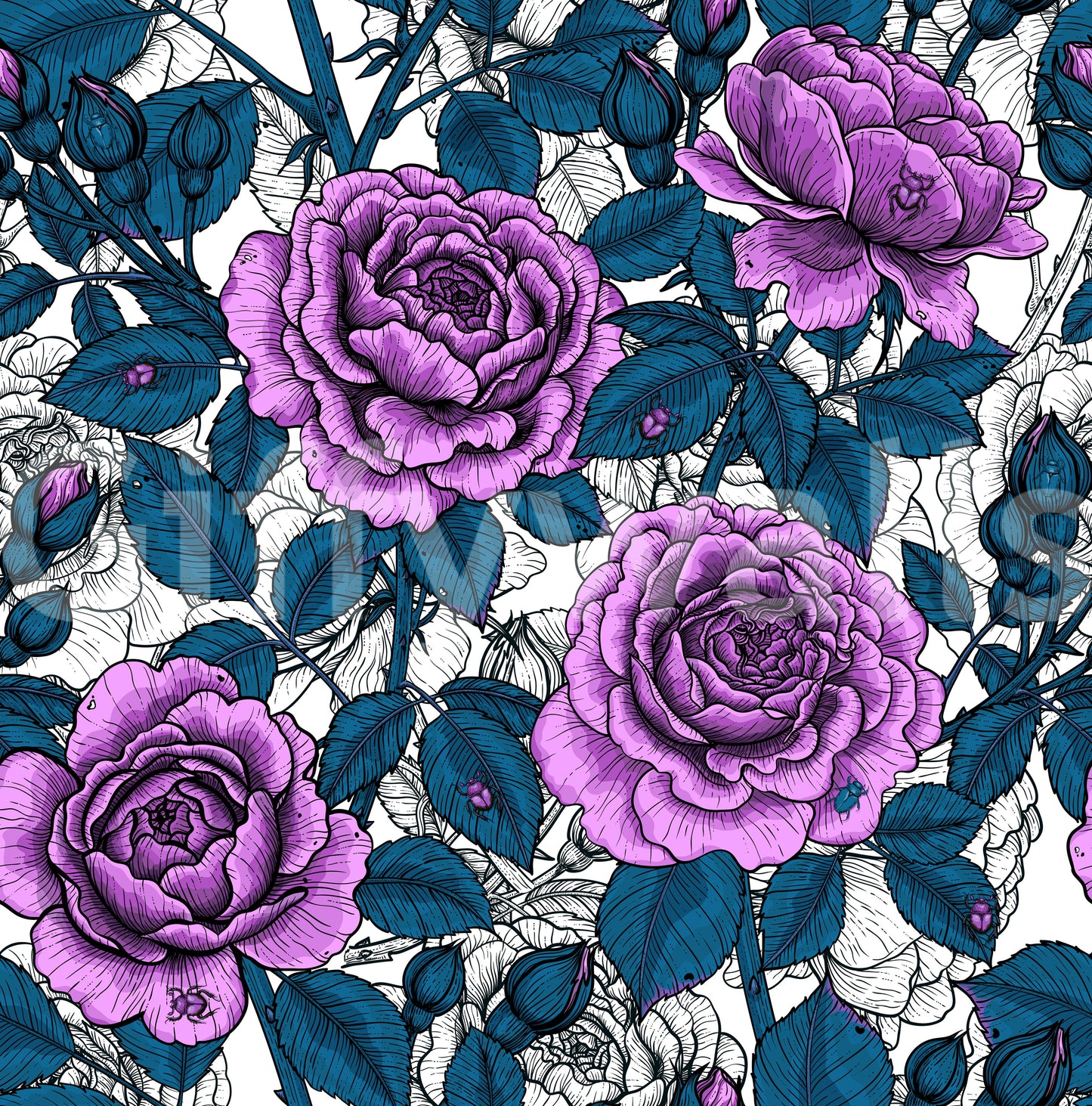 Papier peint jardin de roses violettes