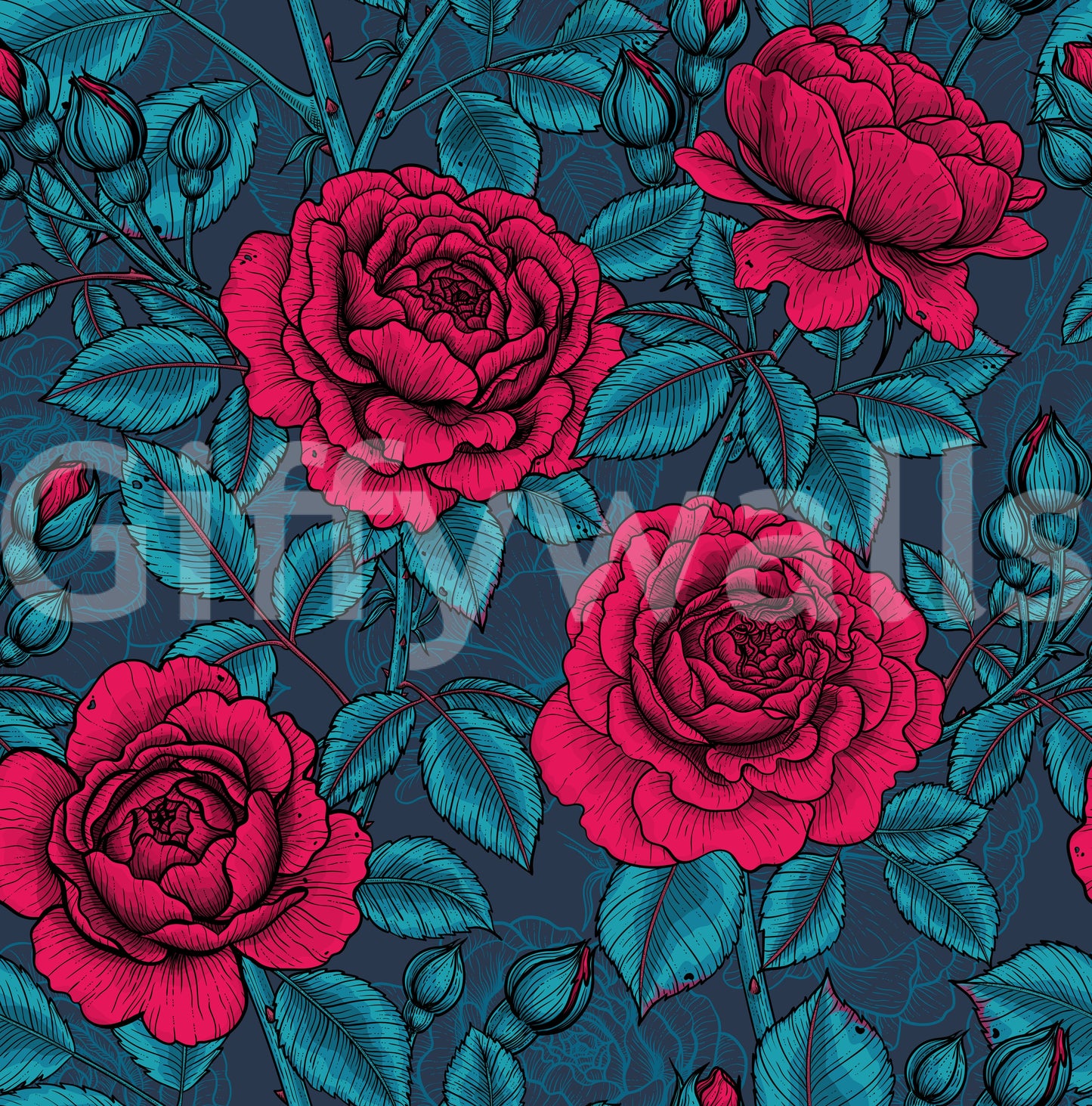 Papier peint Jardin de Roses Nocturne