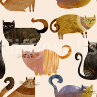 Club cat wallpaper design with rounded bodies, curled tails, and gentle spacing