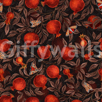From each large fruit, painted detail expands through the Pomegranate Nocturne wallpaper.