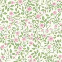 Sprays of rosebuds and trailing tendrils share the surface of this briar-rose wallpaper.