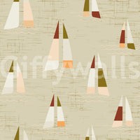 Sailboat triangles scatter at varied angles across the Coastal Cream wall mural.