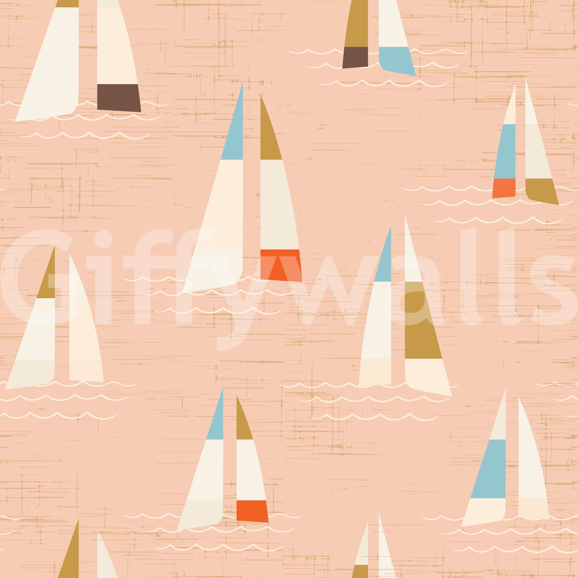 Mid Century Sailboats wall mural spreads a low-key nautical look in matte tones.