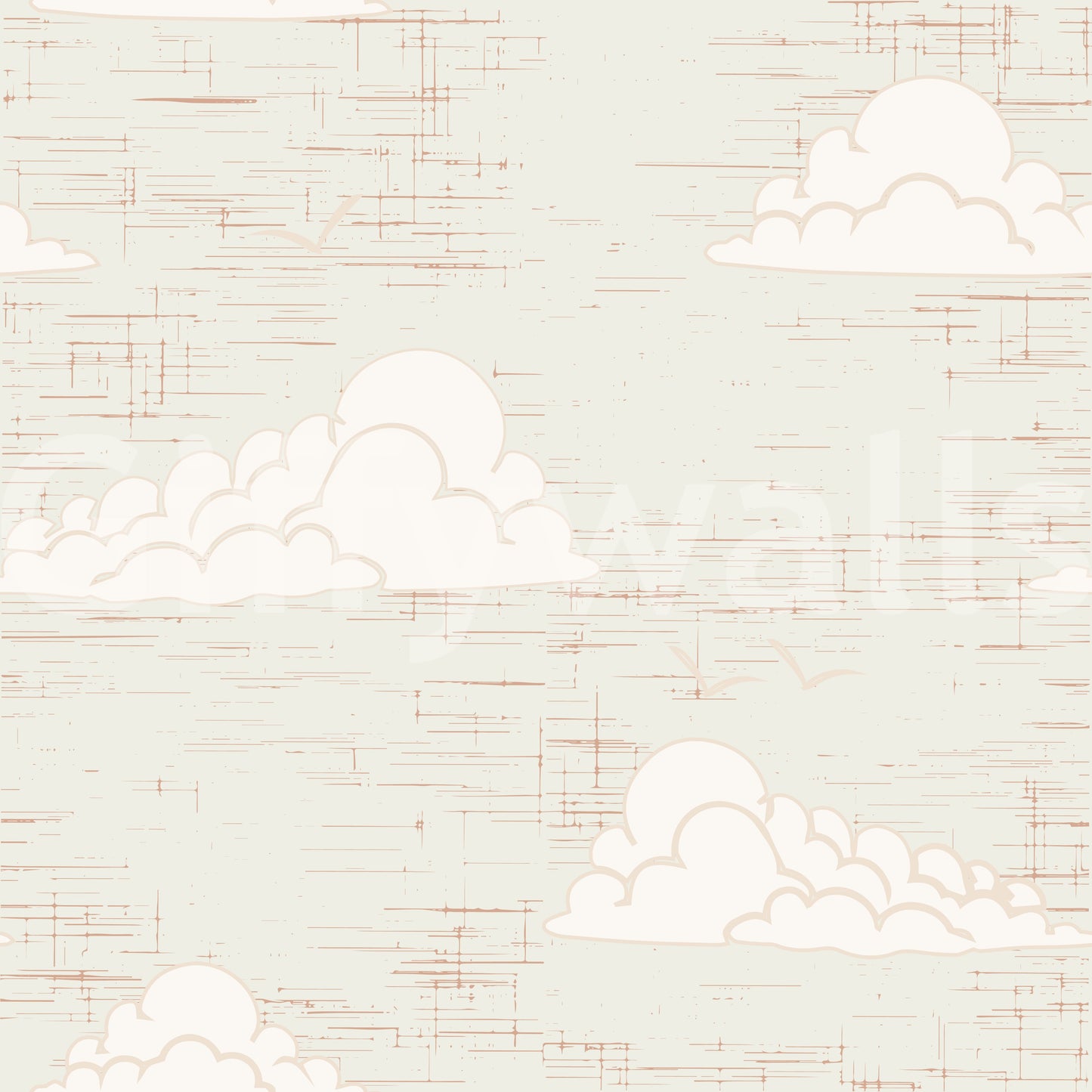 Faint rust flecks mark the cream sky inside this Cloud Sky wall mural