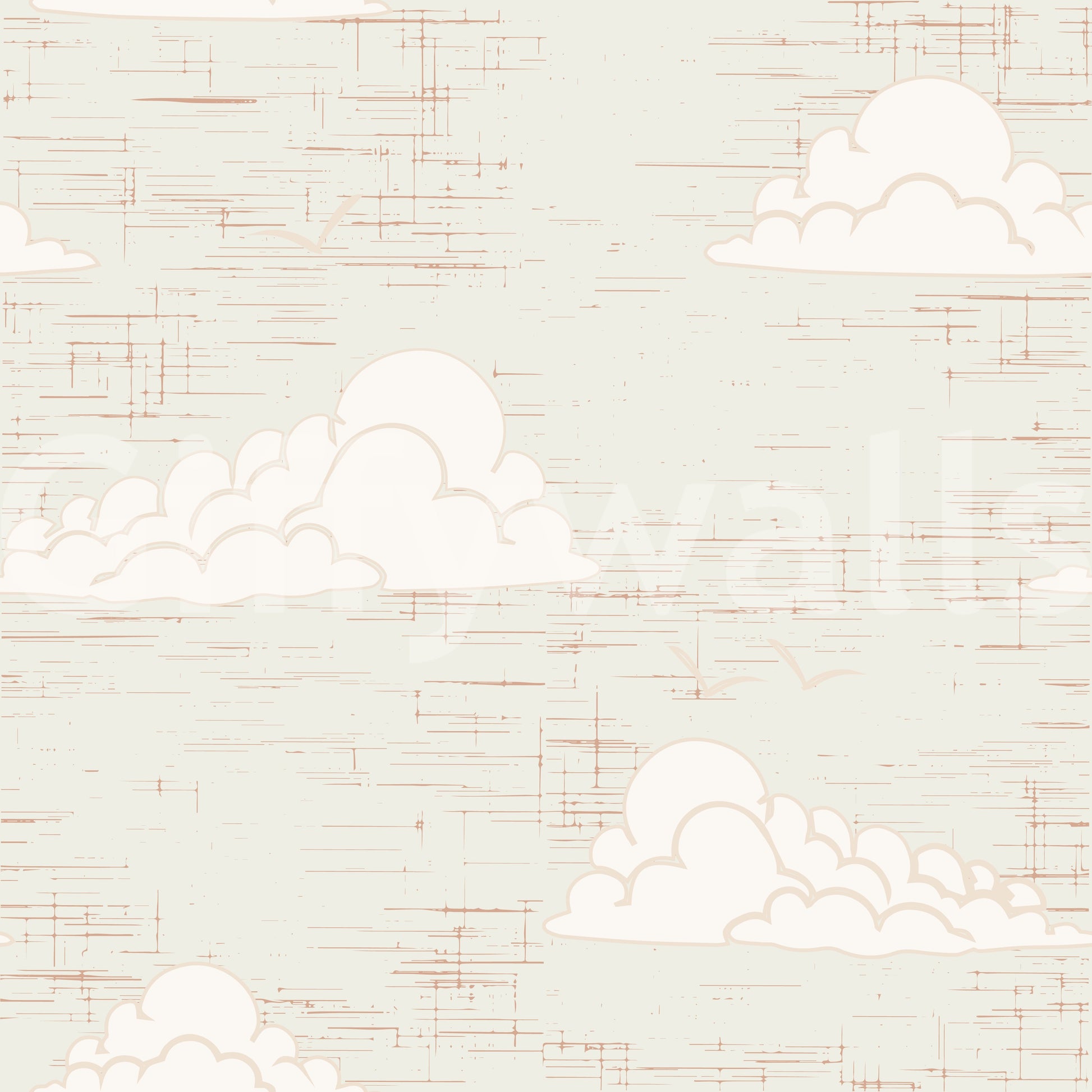 Faint rust flecks mark the cream sky inside this Cloud Sky wall mural