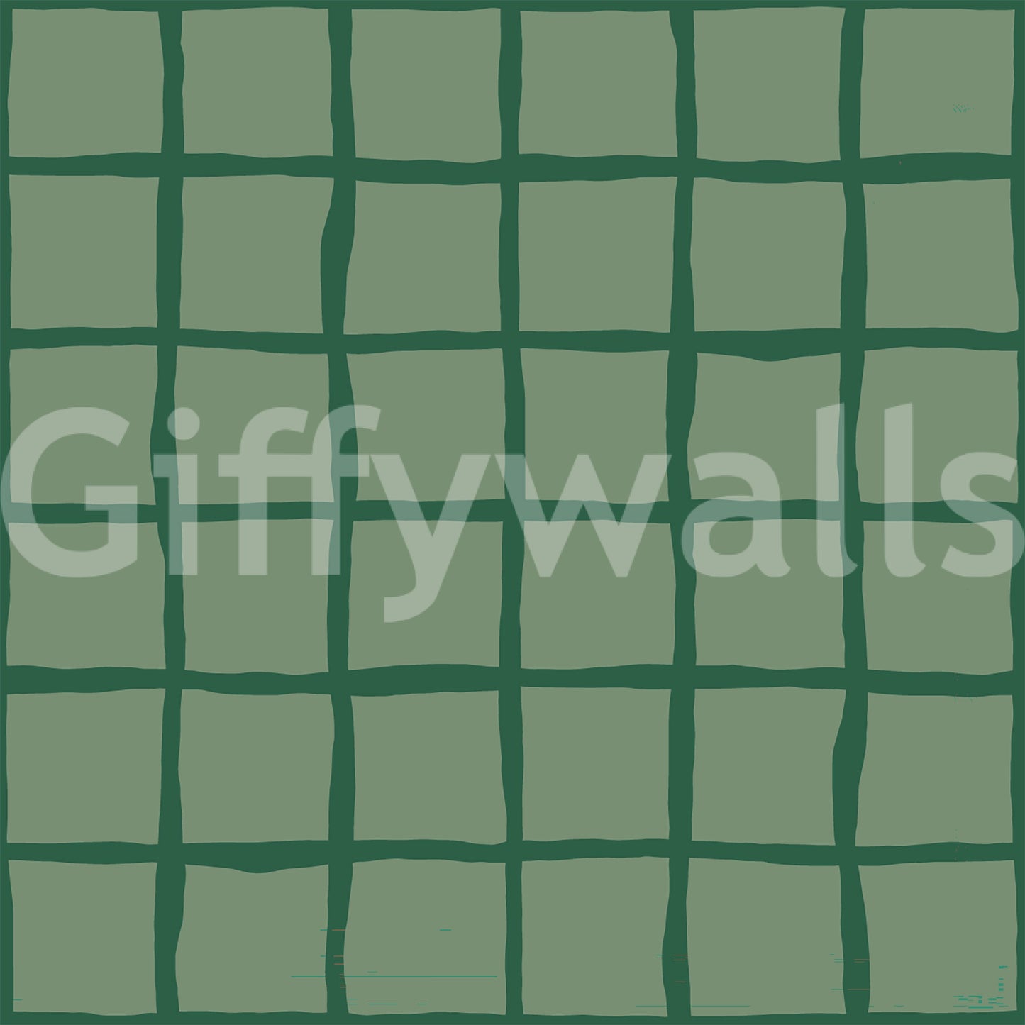 Olive checks read with a relaxed retro pulse on the Wavy Grid wallpaper repeat