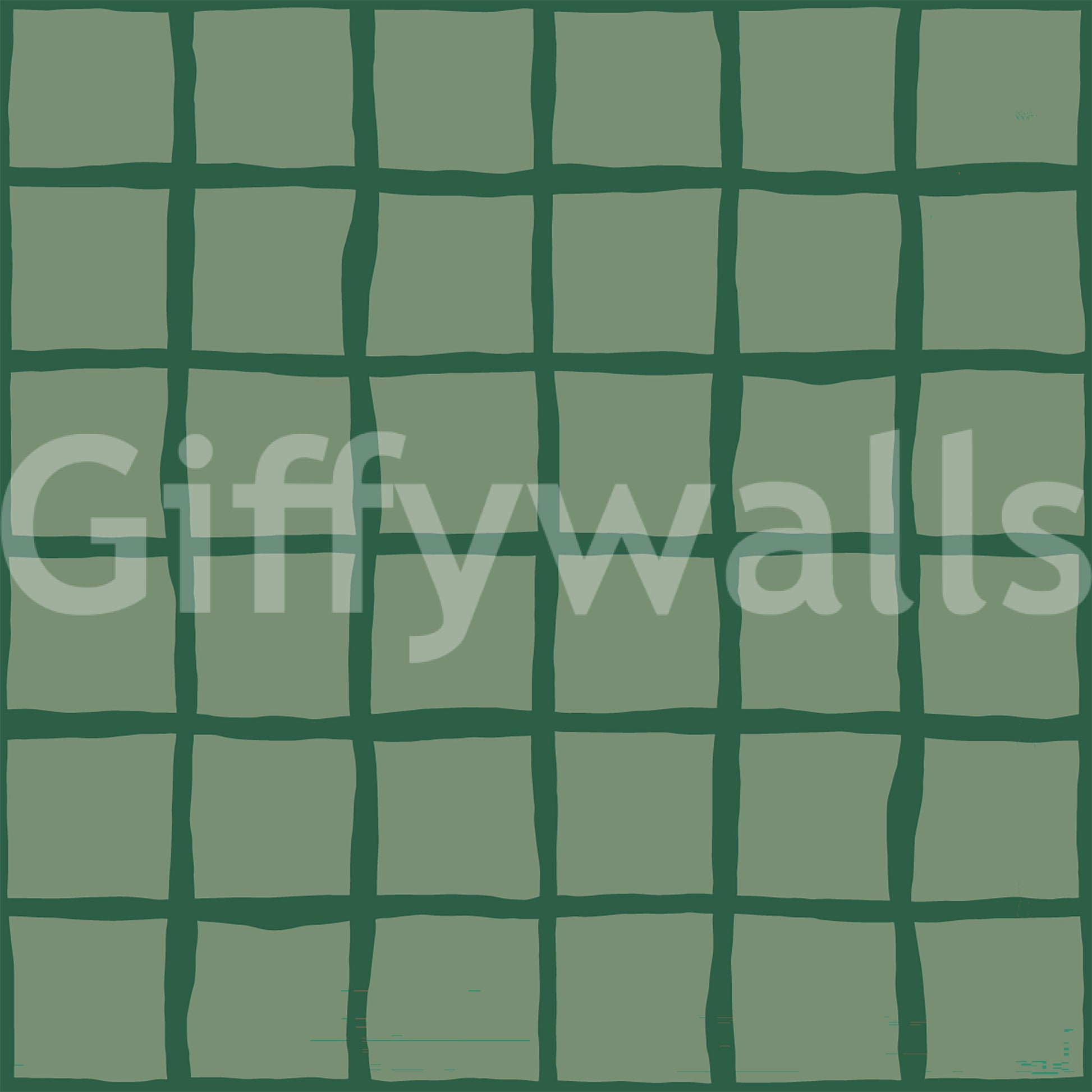 Olive checks read with a relaxed retro pulse on the Wavy Grid wallpaper repeat