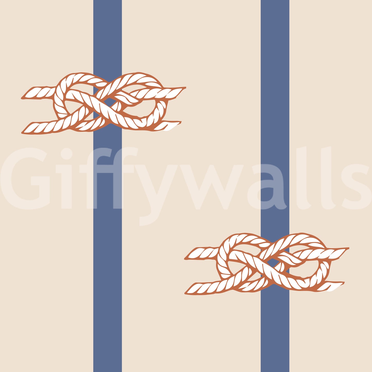 Stripes and ropes balance across a Nautical wallpaper in cream and indigo tones