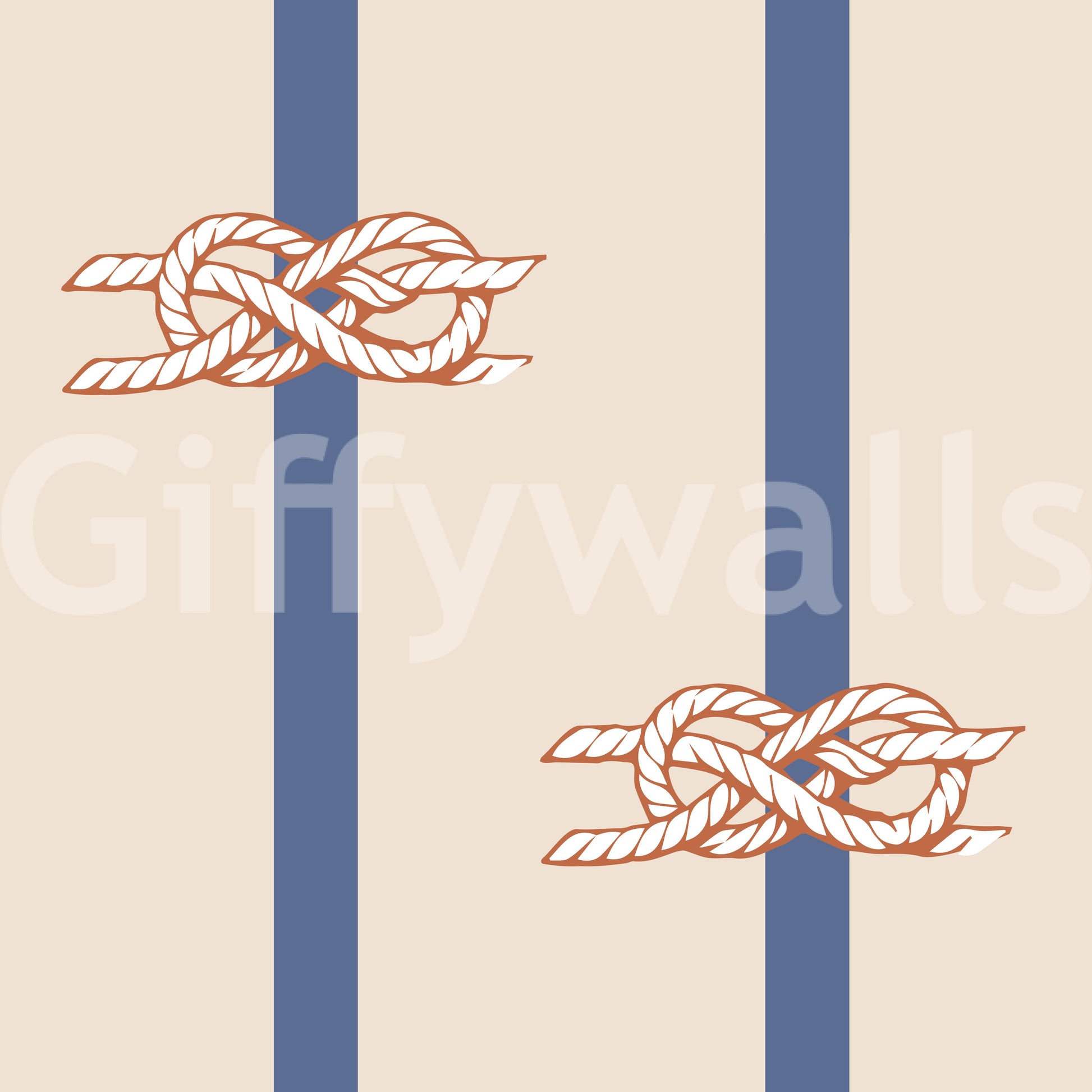 Stripes and ropes balance across a Nautical wallpaper in cream and indigo tones