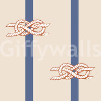 Stripes and ropes balance across a Nautical wallpaper in cream and indigo tones