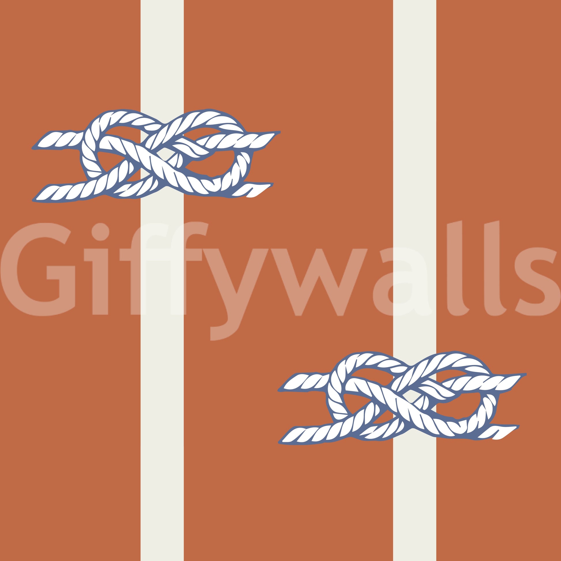 Knot pairs alternate position along cream verticals on this Terracotta Rope wallpaper.