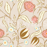 Beige chintz blomster tapet vintage botanisk tapet
