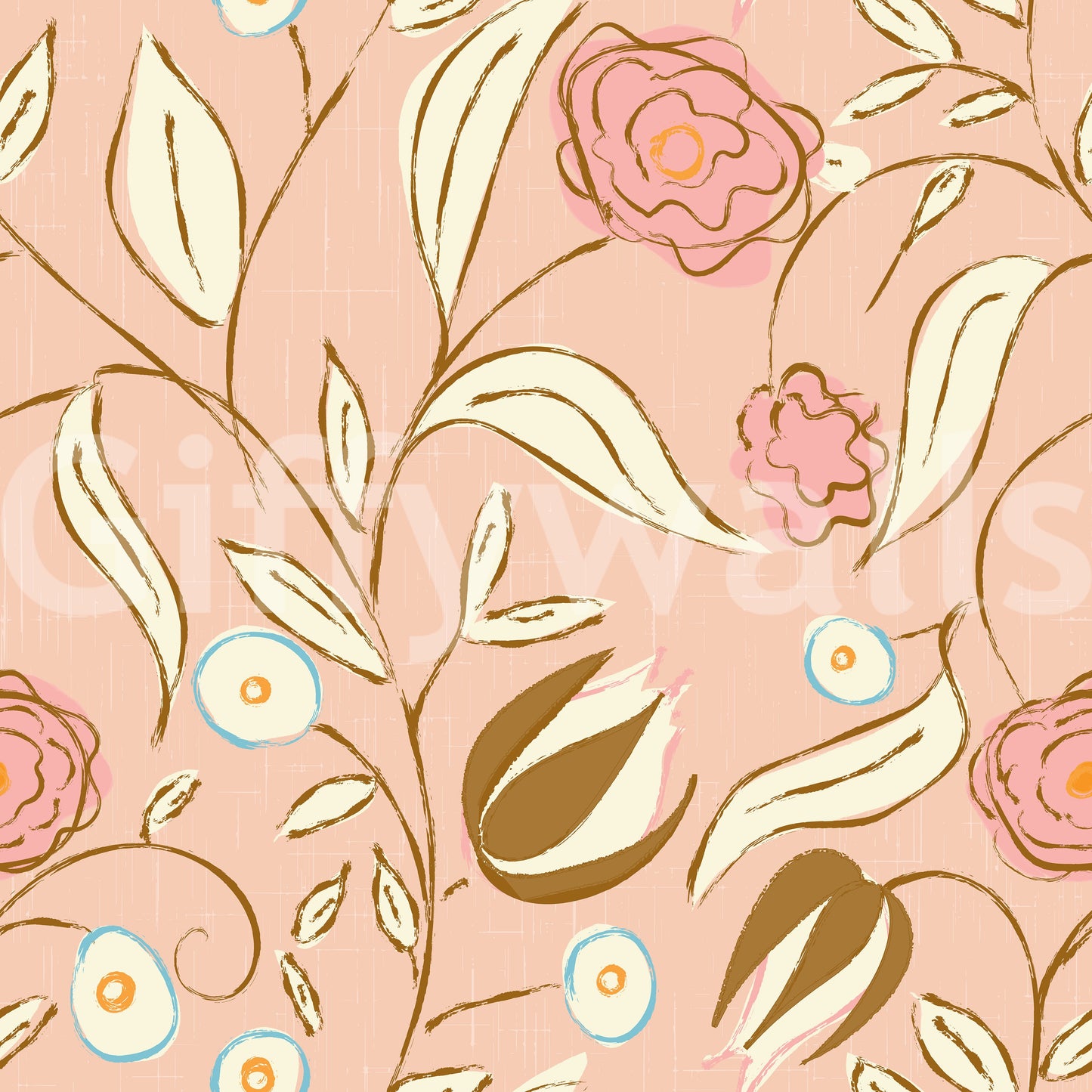 Blush Pink Chintz Floral Wallpaper Vintage Botanical Wallpaper⁠