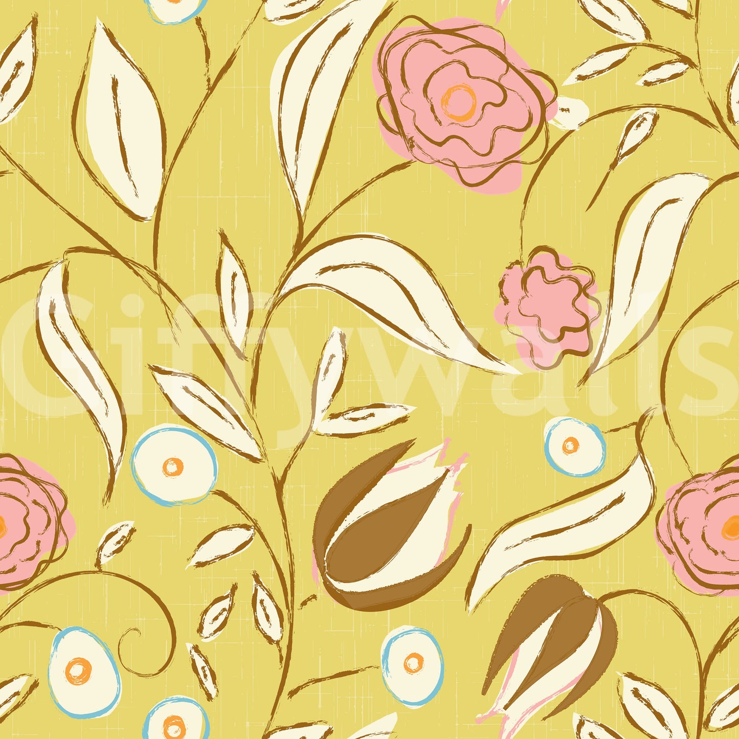 Smørgul Chintz Blomstret Tapet Vintage Botanisk Tapet⁠