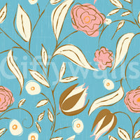 Himmelblå Chintz Blomstret Tapet Vintage Botanisk Tapet⁠