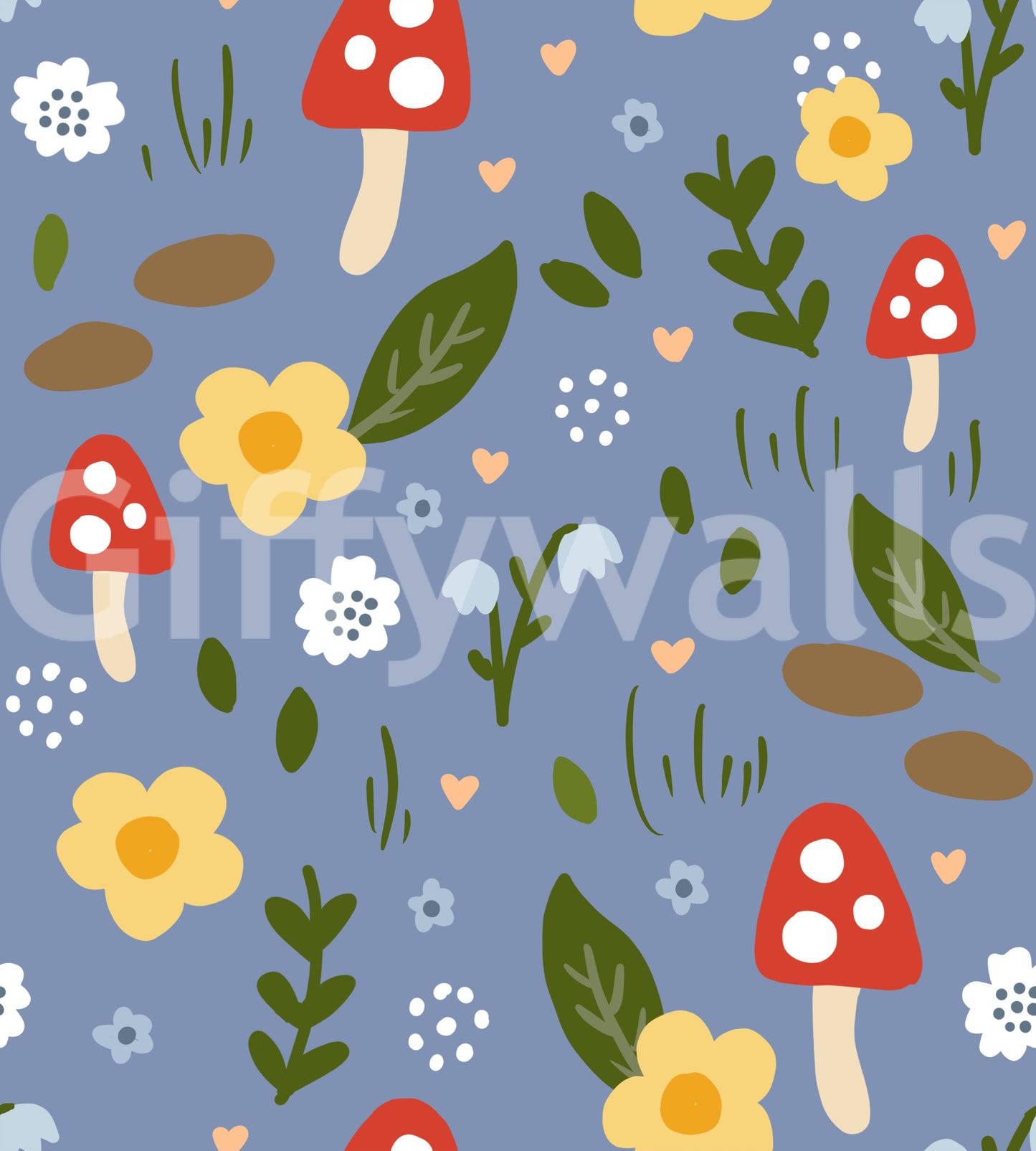 Whimsical Forest Mushroom & Wildflower Wallpaper Wallpaper⁠