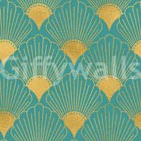 Glamorous Teal and Gold Fan Wall Décor Wallpaper⁠