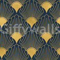 Papel de Parede Opulent Deco Shell Azul Marinho e Dourado