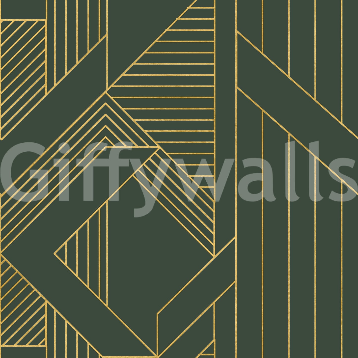 Art Deco Olive Green & Gold Geometric Wallpaper