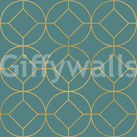 Teal and Gold Art Deco Geometric Wallpaper
