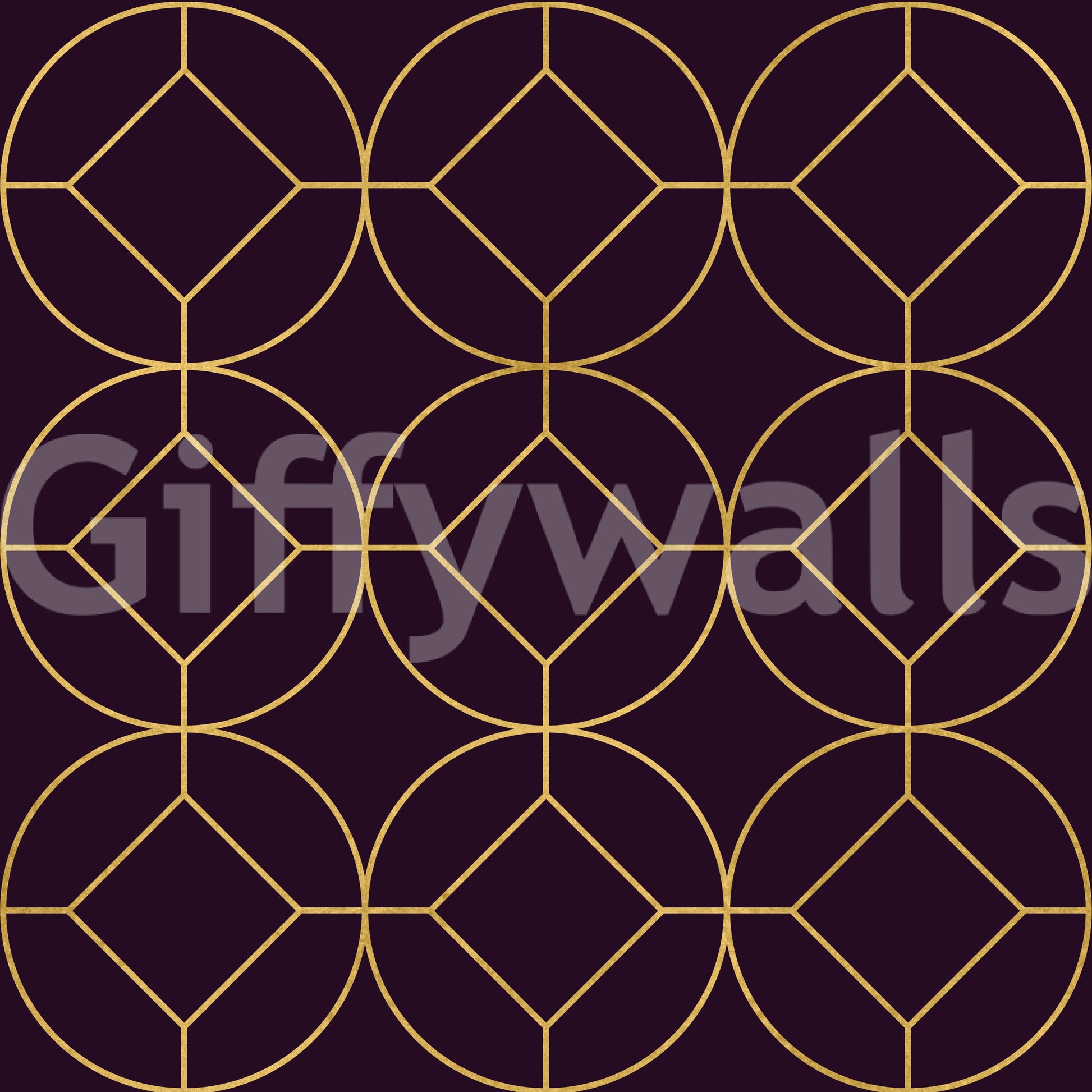 Rich tone interior design using Art Deco Gold and Plum Geometric Wallpaper
