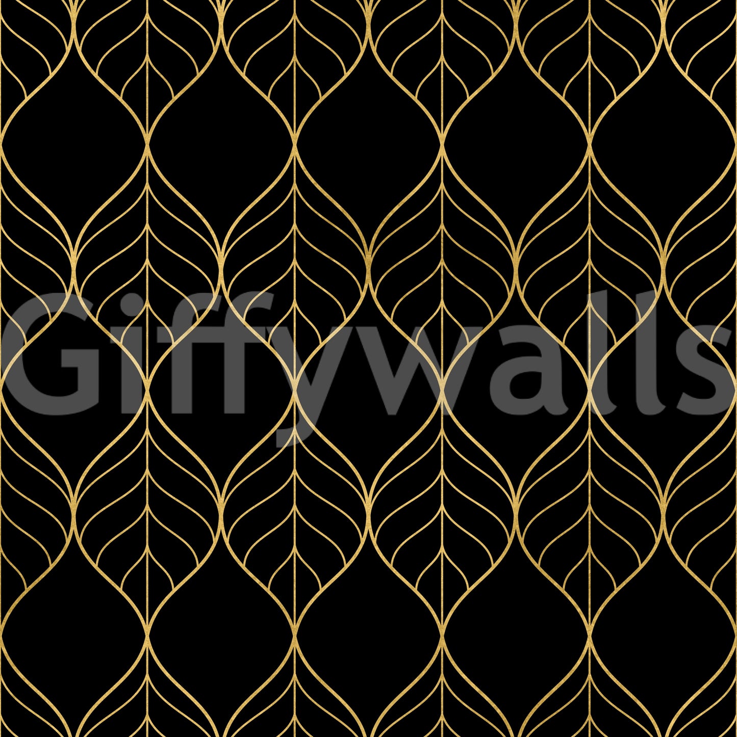 Interior statement surface built with Art Deco Gold and Black Leaf Wallpaper