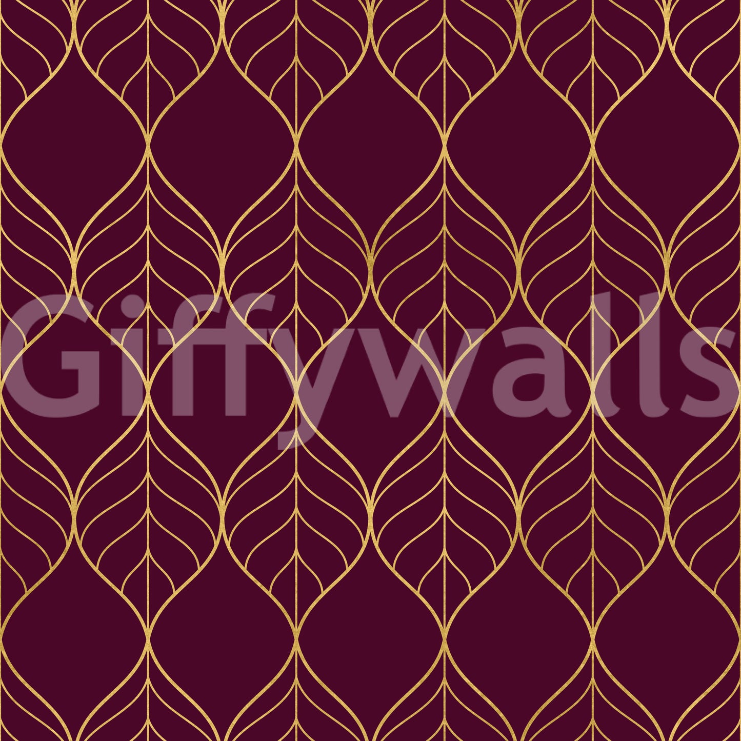 Stylish wall design Elegant Burgundy and Gold Art Deco Leaf Wallpaper leaf motif