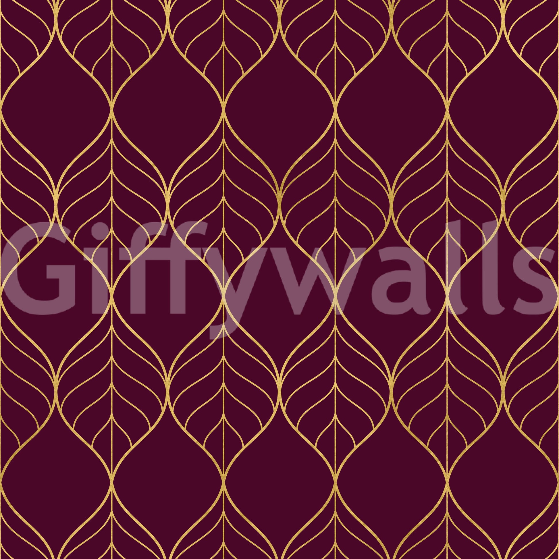 Stylish wall design Elegant Burgundy and Gold Art Deco Leaf Wallpaper leaf motif