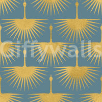 Soft structured wall design gold crane muted blue finish