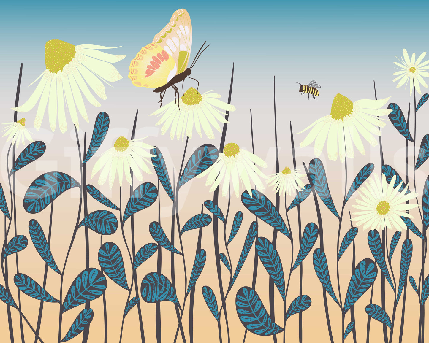 Sunny Day Daisy Garden Vægmural Vægmural