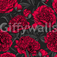 Papel de Parede Floral Escuro Peónia Carmim da Meia-Noite