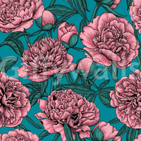Papier peint botanique romantique pivoine bleu sarcelle