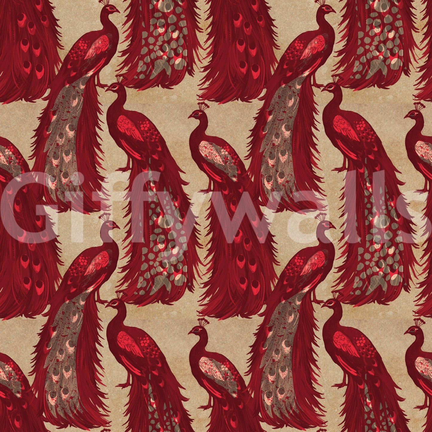 Crimson Elegance Påfugle Tapet