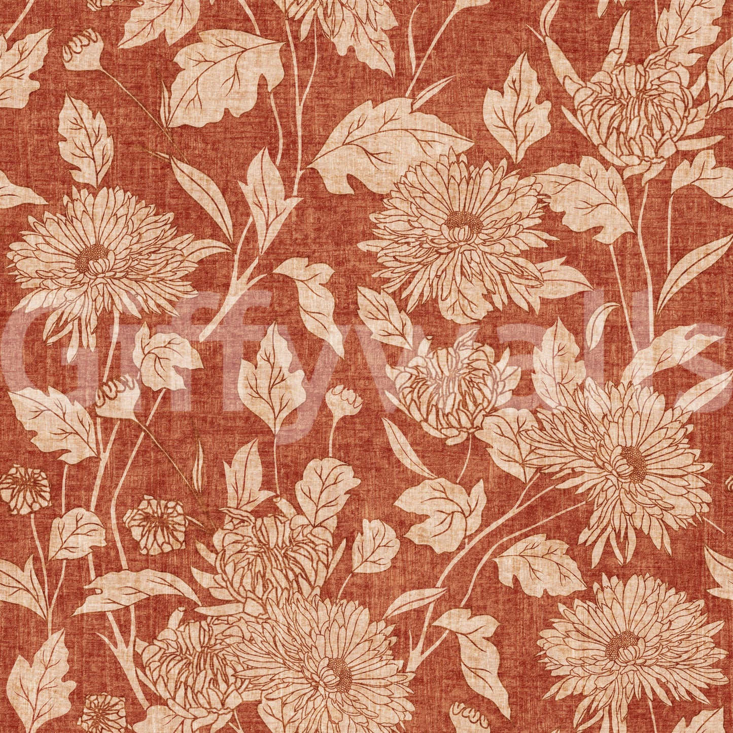 Terracotta Krysantemum Vintage Blomstret Tapet Tapet⁠
