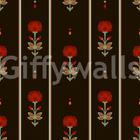 Papier peint rayé floral art populaire cramoisi
