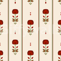Papel de Parede Vintage Heritage com Risca Floral Vermelha