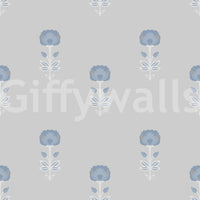 Papier peint Blue Blossom à motif indien imprimé au bloc