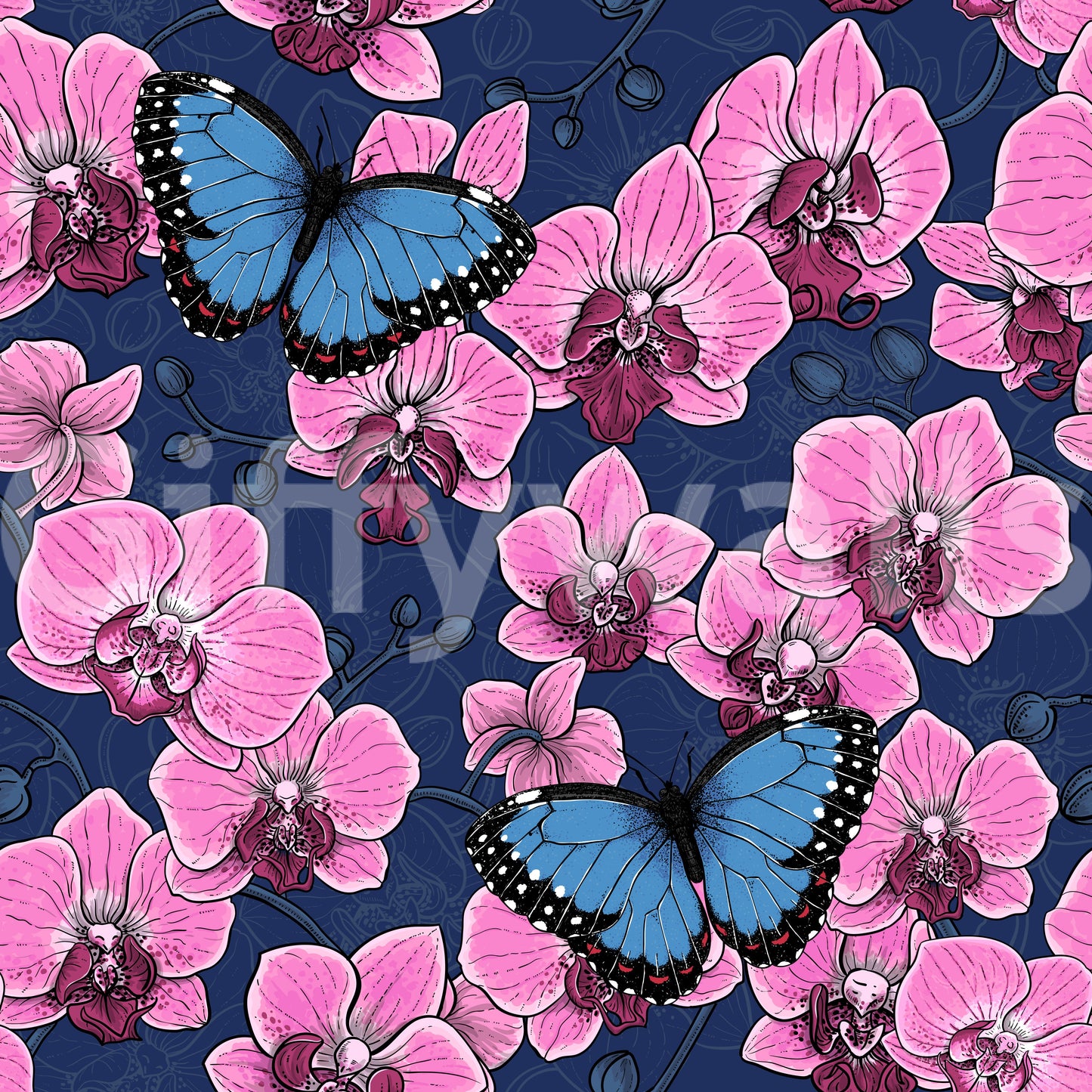 Papier peint Jardin botanique d'orchidées avec papillons 3