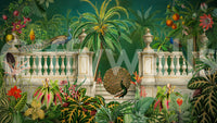 Fresque murale Paon Majestueux et Balustrade Tropicale