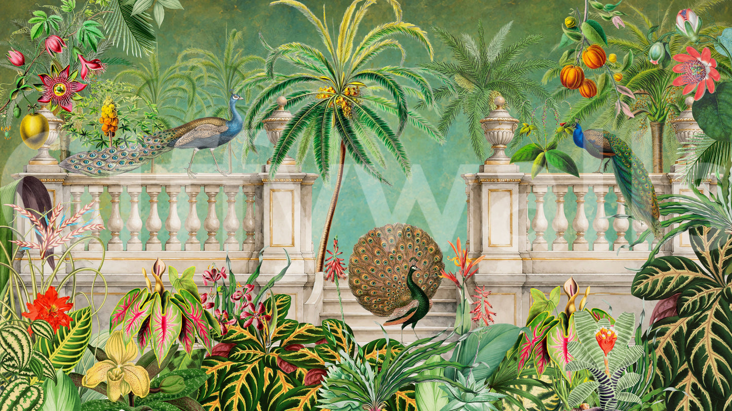 Papier peint panoramique Jardin tropical Palais du Paon vintage