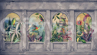 Carta da parati panoramica con archi vintage e uccelli tropicali, 1 murale da parete