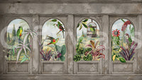 Murale da parete ad arco con voliera antica