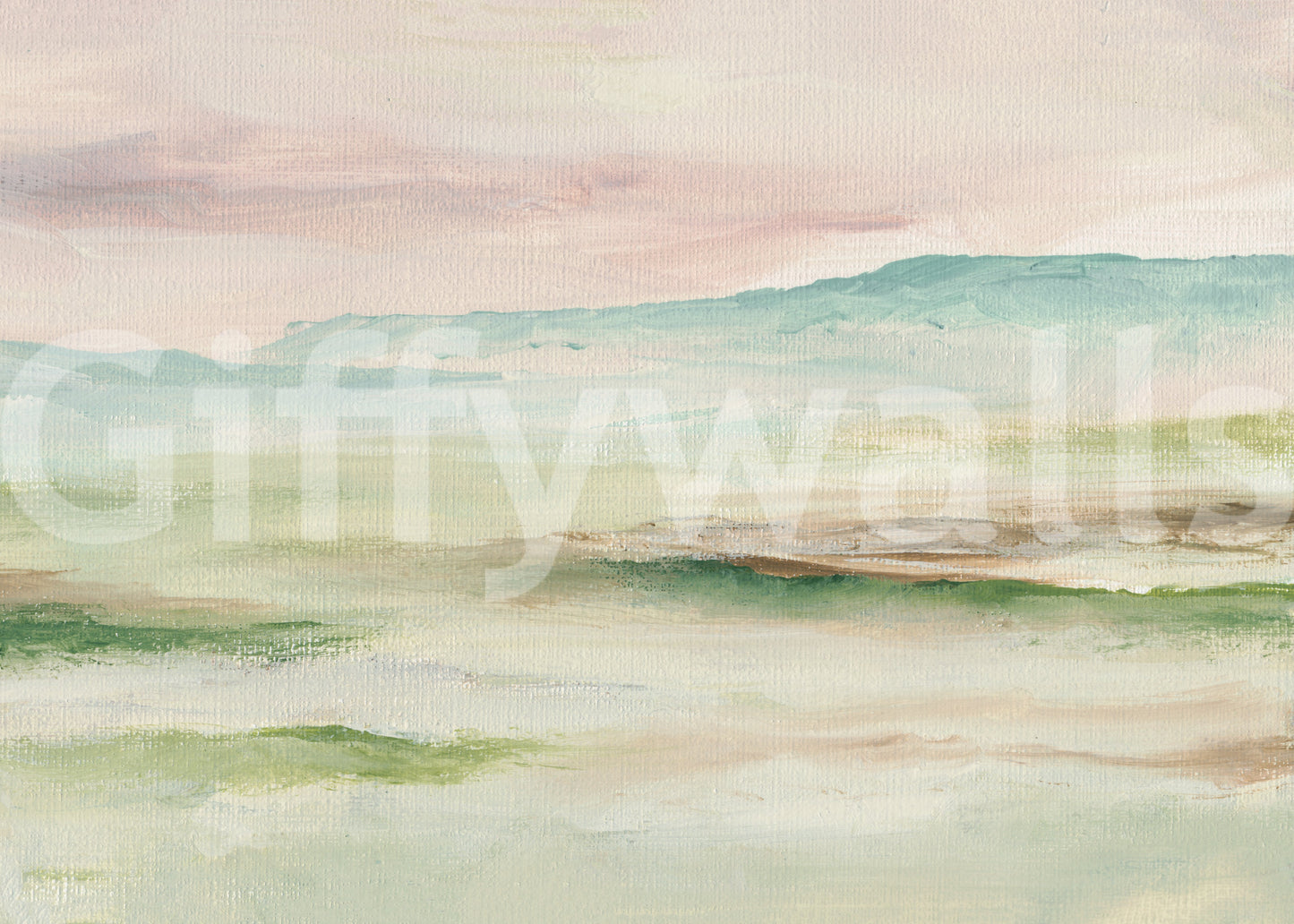Fresque murale Montagne Impressionniste Sauge et Rose Pâle