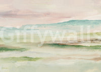 Fresque murale Montagne Impressionniste Sauge et Rose Pâle