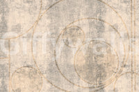 Carta da parati murale con effetto cemento usurato e cerchi dorati con perline