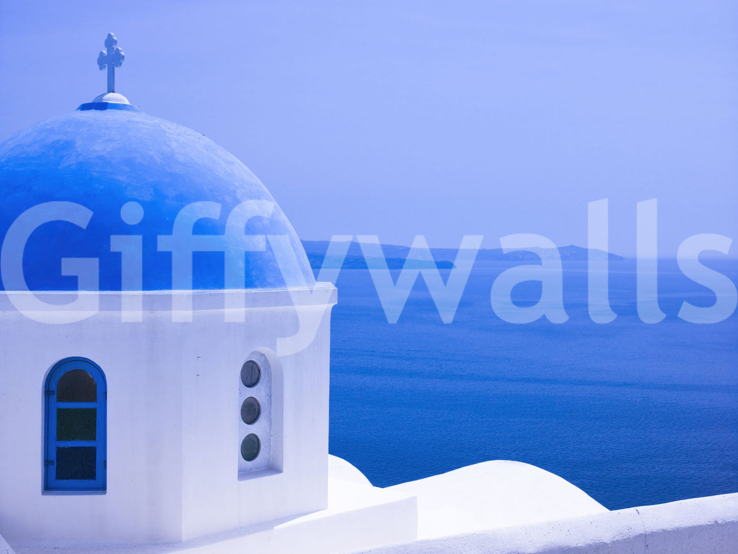 Spokój Egejski: Ścienna Fototapeta z Niebieską Kopułą Santorini
