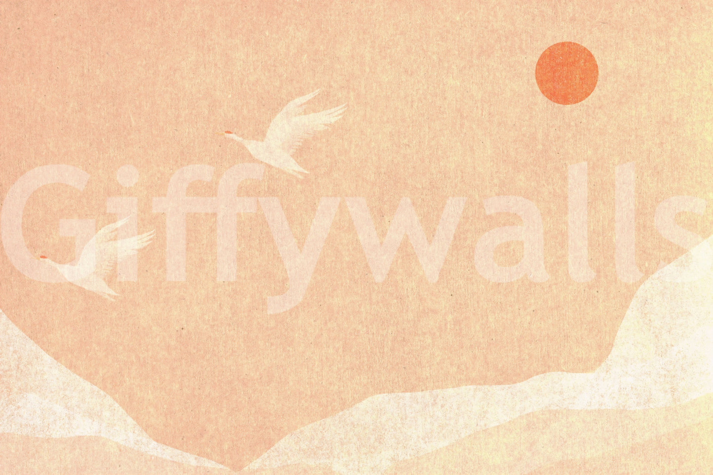 Minimalistisches Wandbild mit japanischen Kranichen bei Sonnenuntergang